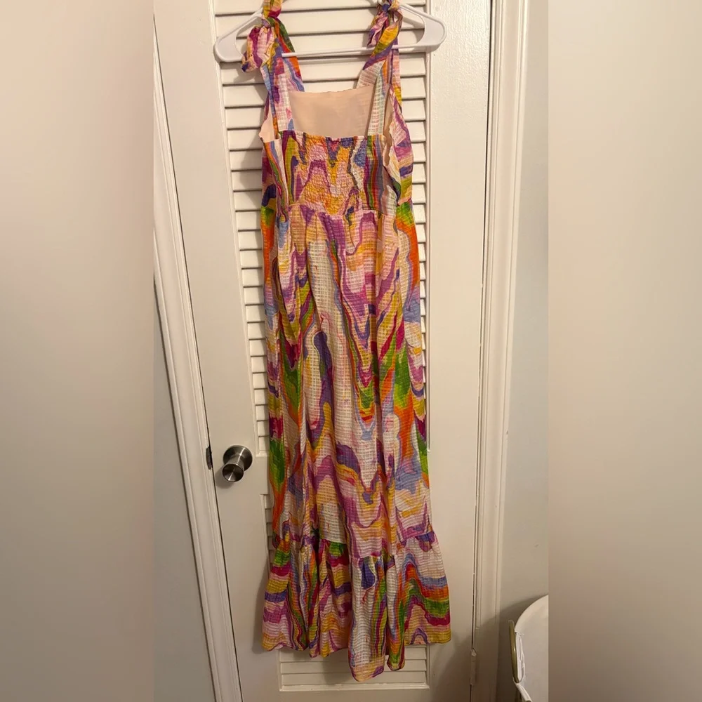 Marie Oliver Multicolor Pink Green Orange Wave-Print Maxi Dress - Picture 5 of 5